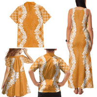 Hawaii Aloha Plumeria Lei Orange Palaka Family Matching Tank Maxi Dress and Hawaiian Shirt LT7 - Polynesian Pride