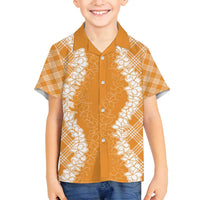 Hawaii Aloha Plumeria Lei Orange Palaka Family Matching Tank Maxi Dress and Hawaiian Shirt LT7 Son's Shirt Orange - Polynesian Pride
