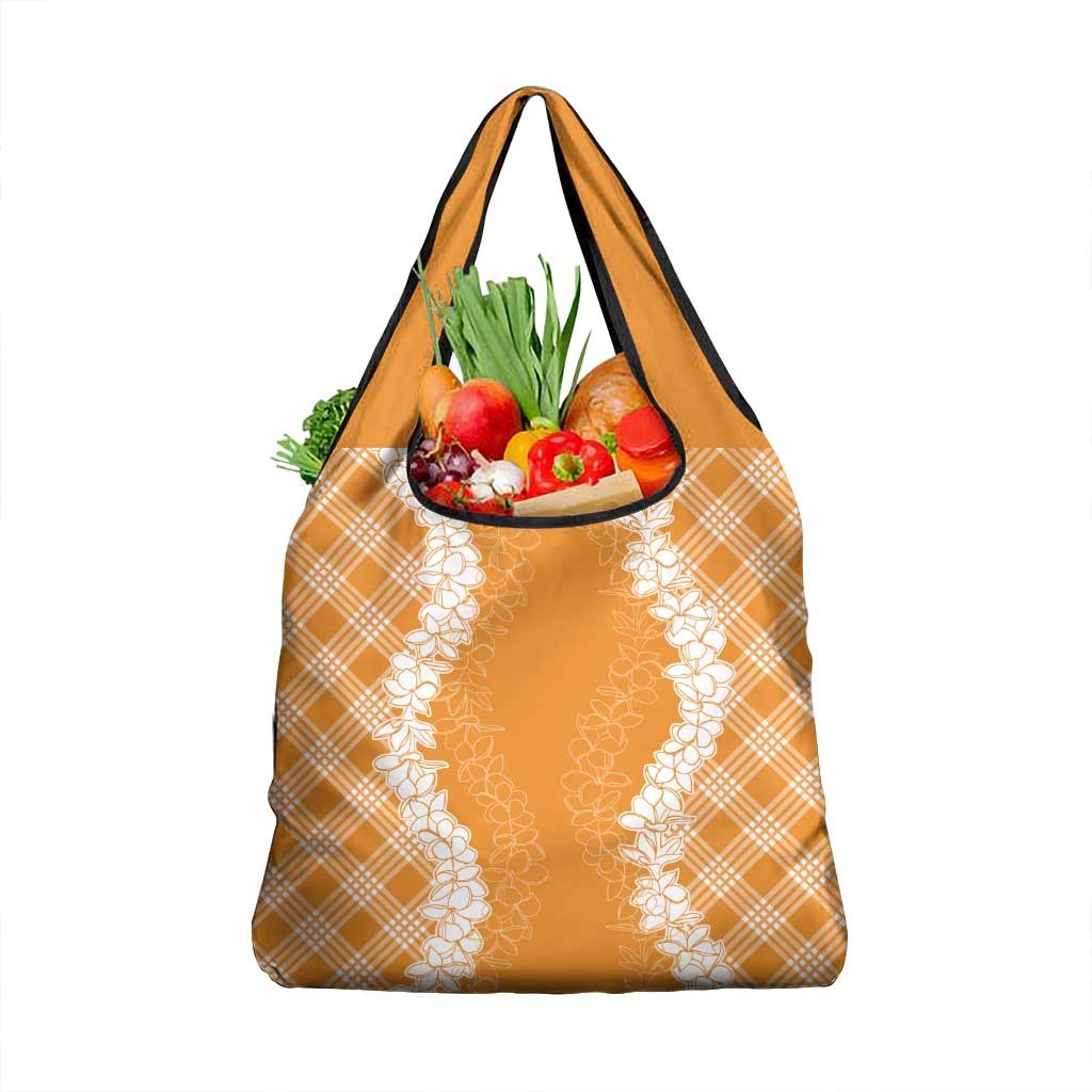 Hawaii Aloha Plumeria Lei Orange Palaka Grocery Bag - Polynesian Pride