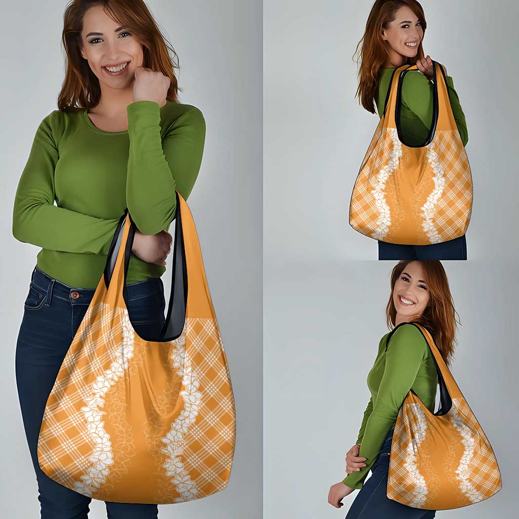Hawaii Aloha Plumeria Lei Orange Palaka Grocery Bag - Polynesian Pride