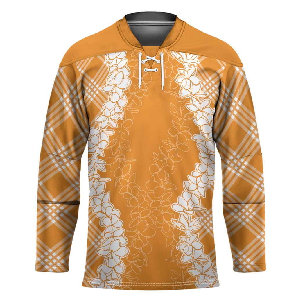 Hawaii Aloha Plumeria Lei Orange Palaka Hockey Jersey - Polynesian Pride