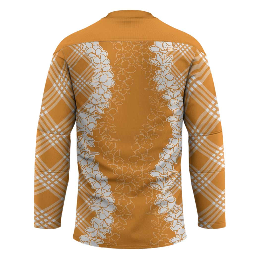 Hawaii Aloha Plumeria Lei Orange Palaka Hockey Jersey - Polynesian Pride