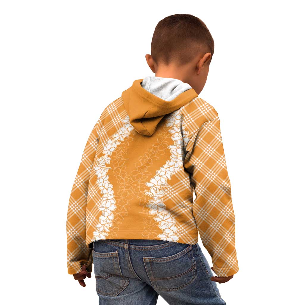 Hawaii Aloha Plumeria Lei Orange Palaka Kid Hoodie - Polynesian Pride