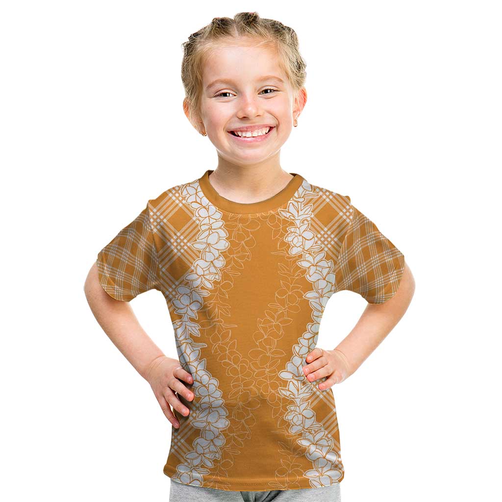 Hawaii Aloha Plumeria Lei Orange Palaka Kid T Shirt - Polynesian Pride