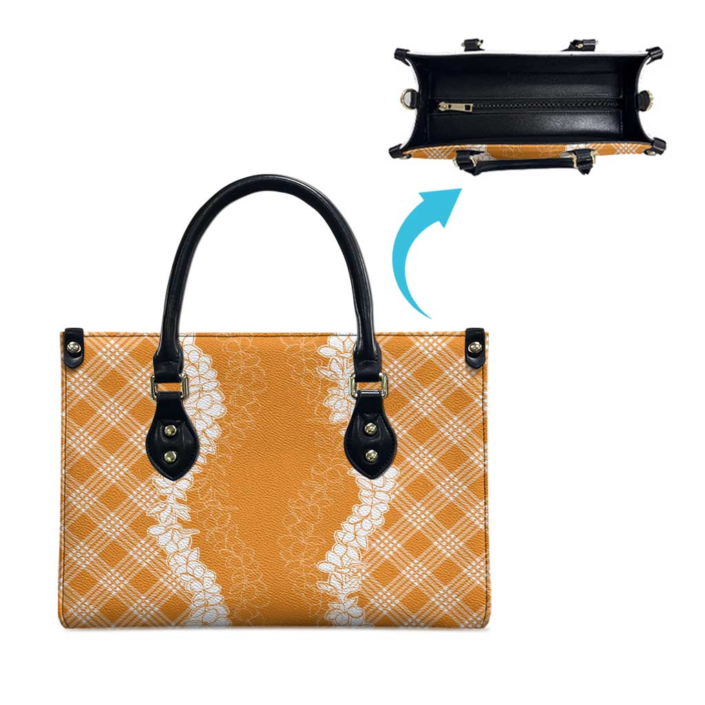 Hawaii Aloha Plumeria Lei Orange Palaka Leather Bag - Polynesian Pride