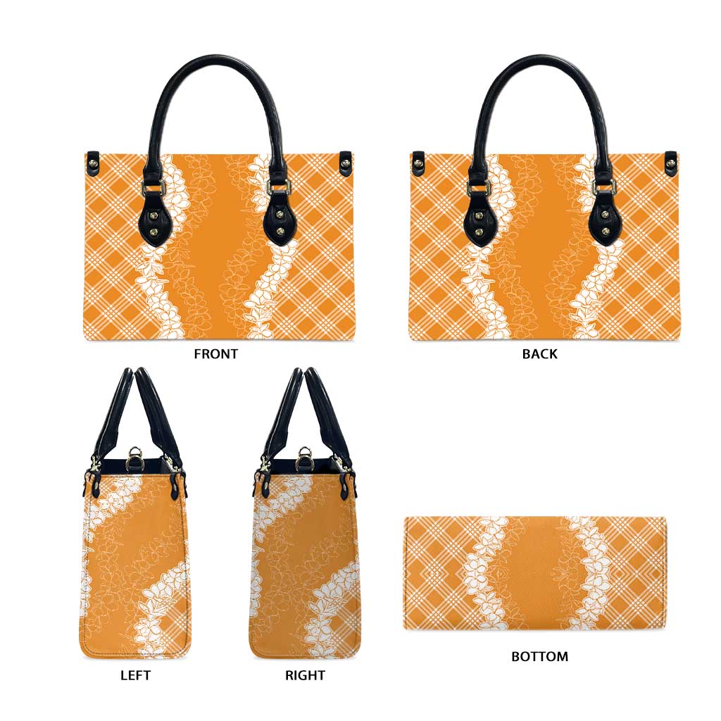 Hawaii Aloha Plumeria Lei Orange Palaka Leather Bag - Polynesian Pride