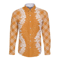 Hawaii Aloha Plumeria Lei Orange Palaka Long Sleeve Button Shirt - Polynesian Pride