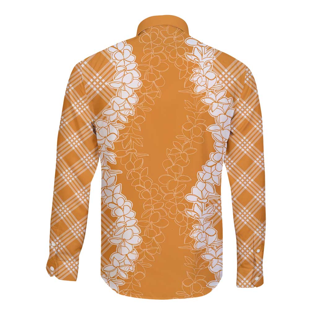 Hawaii Aloha Plumeria Lei Orange Palaka Long Sleeve Button Shirt - Polynesian Pride