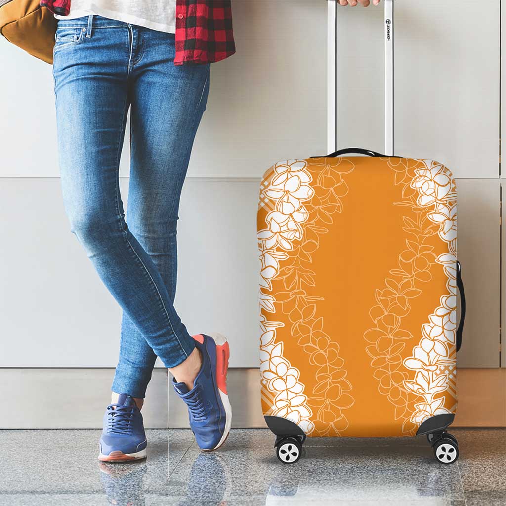 Hawaii Aloha Plumeria Lei Orange Palaka Luggage Cover - Polynesian Pride