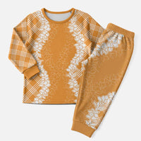 Hawaii Aloha Plumeria Lei Orange Palaka Christmas Pajama Set - Polynesian Pride
