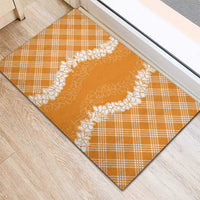Hawaii Aloha Plumeria Lei Orange Palaka Rubber Doormat - Polynesian Pride