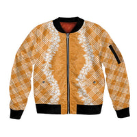 Hawaii Aloha Plumeria Lei Orange Palaka Sleeve Zip Bomber Jacket LT7 Unisex Orange - Polynesian Pride