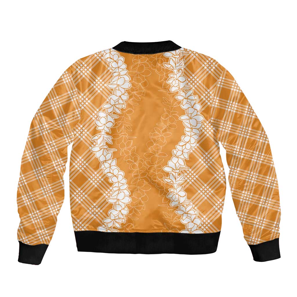 Hawaii Aloha Plumeria Lei Orange Palaka Sleeve Zip Bomber Jacket LT7 - Polynesian Pride
