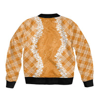 Hawaii Aloha Plumeria Lei Orange Palaka Sleeve Zip Bomber Jacket LT7 - Polynesian Pride