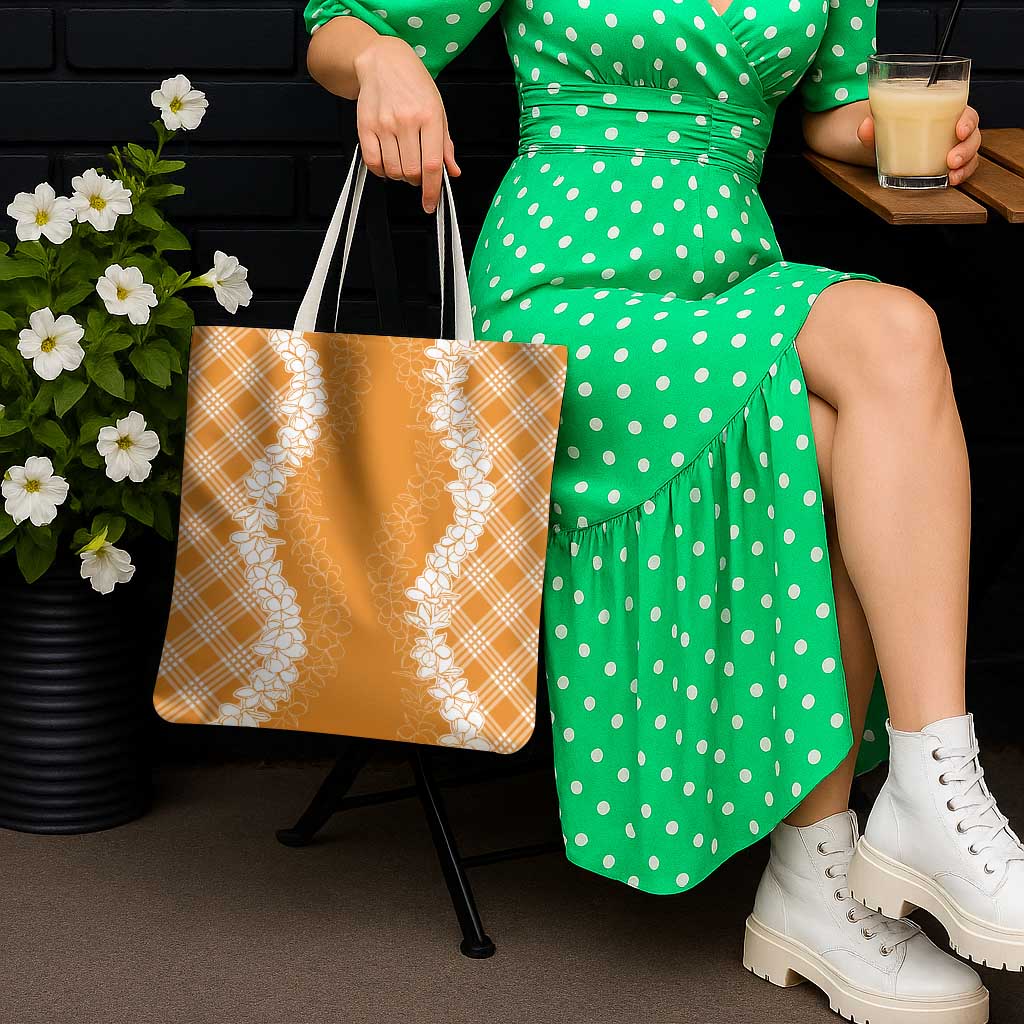 Hawaii Aloha Plumeria Lei Orange Palaka Tote Bag - Polynesian Pride