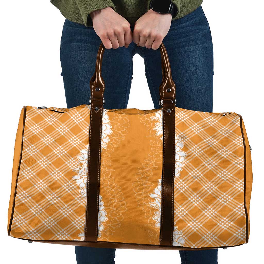 Hawaii Aloha Plumeria Lei Orange Palaka Travel Bag - Polynesian Pride