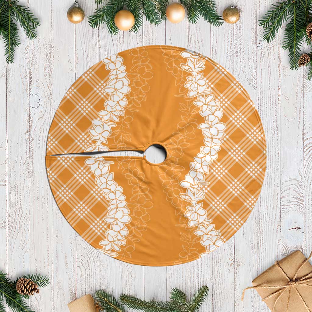 Hawaii Aloha Plumeria Lei Orange Palaka Tree Skirt - Polynesian Pride