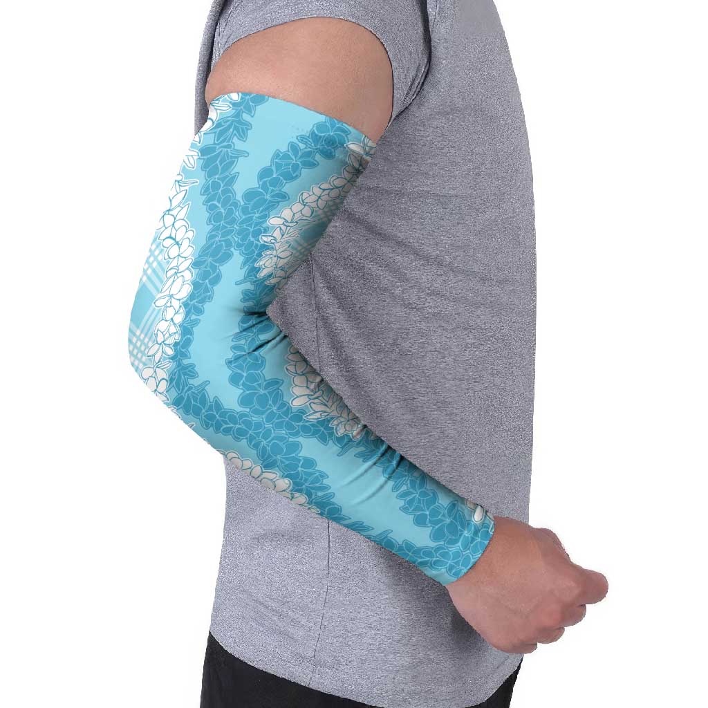 Hawaii Aloha Plumeria Lei Turquoise Palaka Arm Sleeves - Polynesian Pride