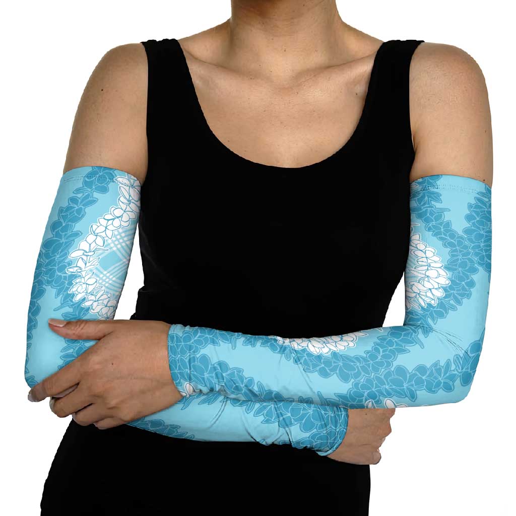 Hawaii Aloha Plumeria Lei Turquoise Palaka Arm Sleeves - Polynesian Pride