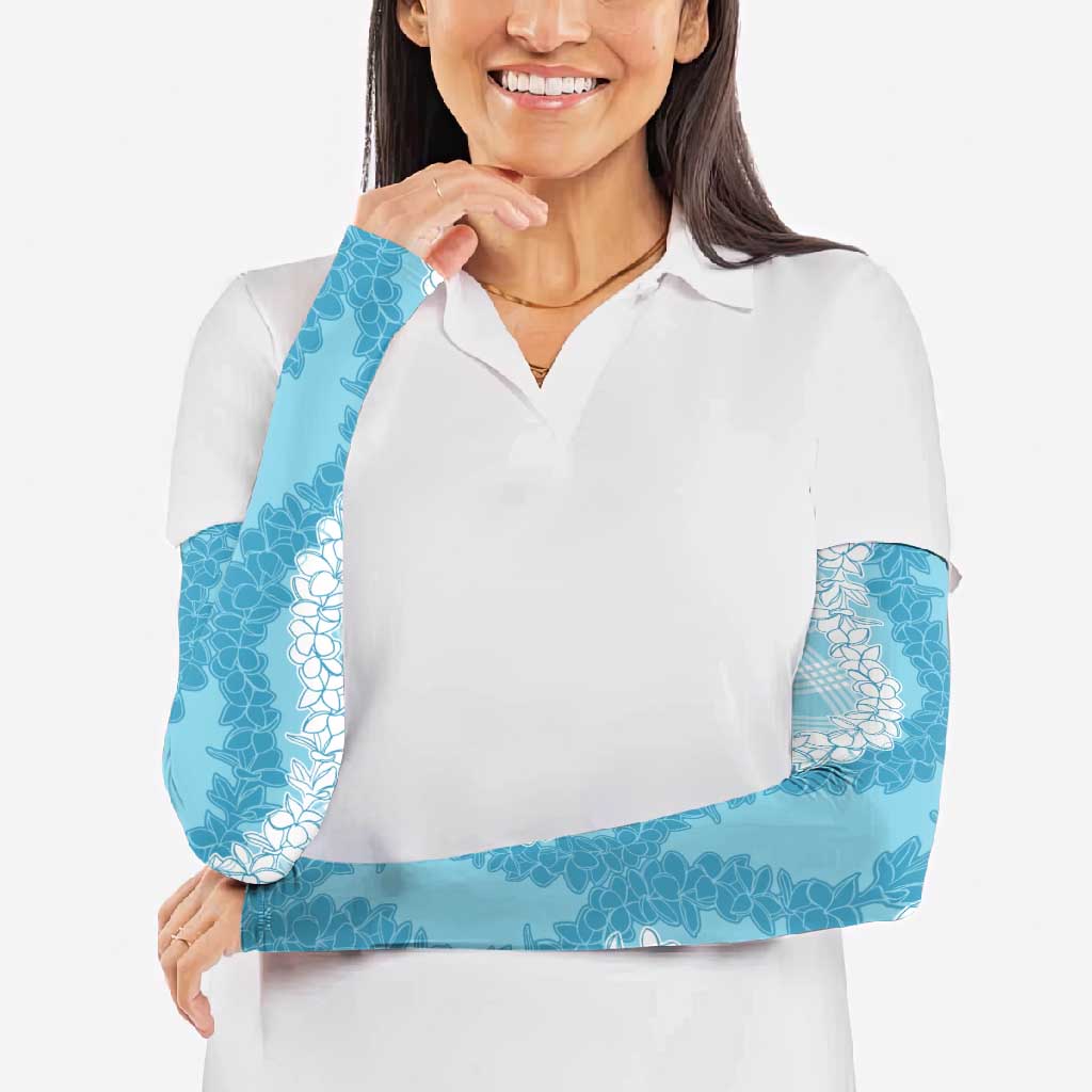 Hawaii Aloha Plumeria Lei Turquoise Palaka Arm Sleeves - Polynesian Pride