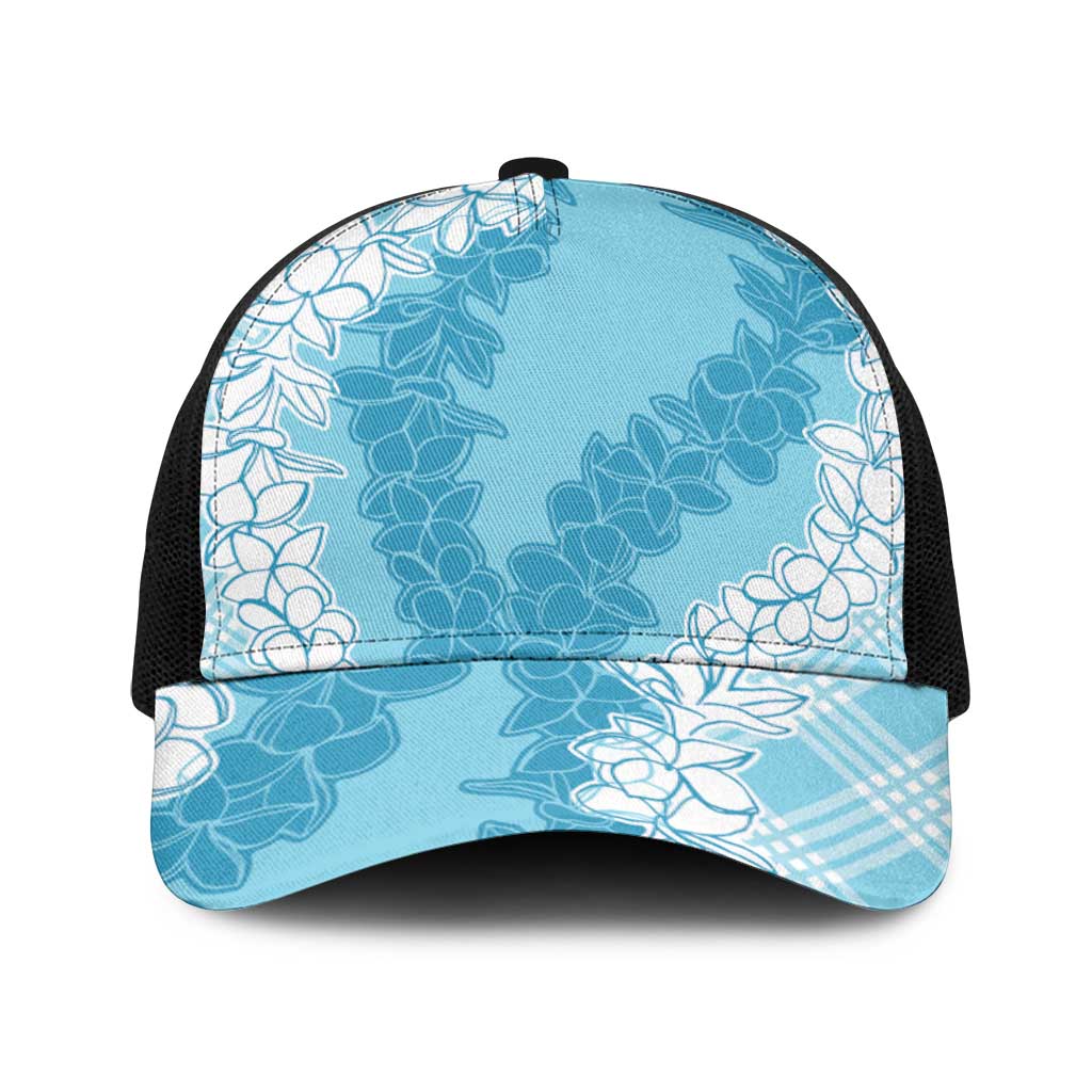 Hawaii Aloha Plumeria Lei Turquoise Palaka Baseball Net Cap - Polynesian Pride