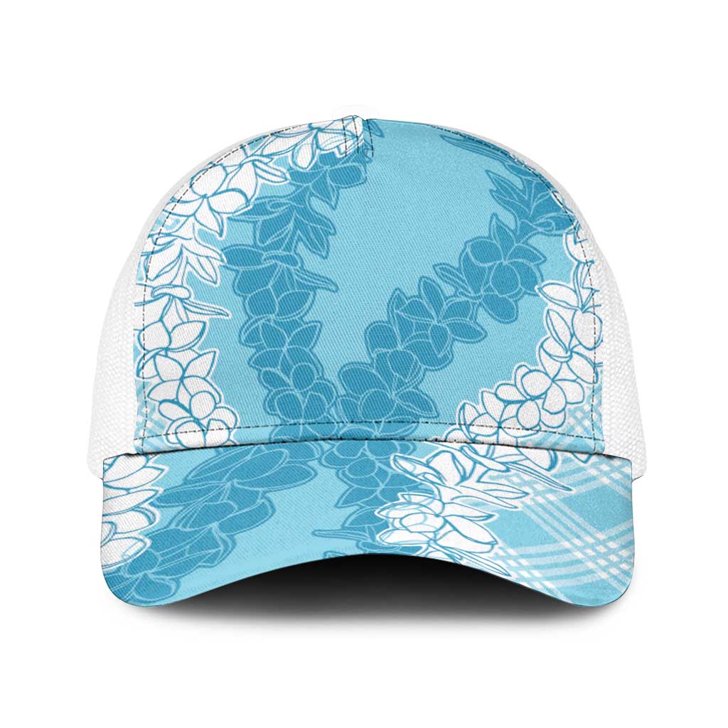 Hawaii Aloha Plumeria Lei Turquoise Palaka Baseball Net Cap - Polynesian Pride
