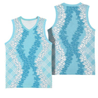 Hawaii Aloha Plumeria Lei Turquoise Palaka Basketball Jersey - Polynesian Pride