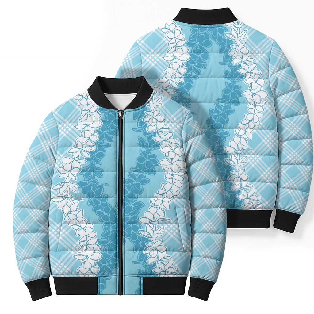 Hawaii Aloha Plumeria Lei Turquoise Palaka Bomber Puffer Jacket - Polynesian Pride