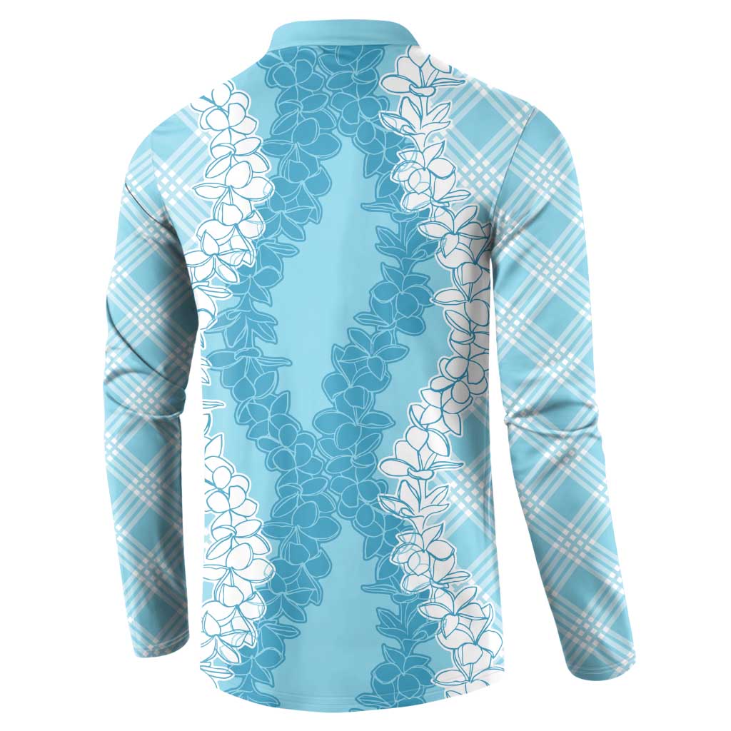 Hawaii Aloha Plumeria Lei Turquoise Palaka Button Sweatshirt - Polynesian Pride