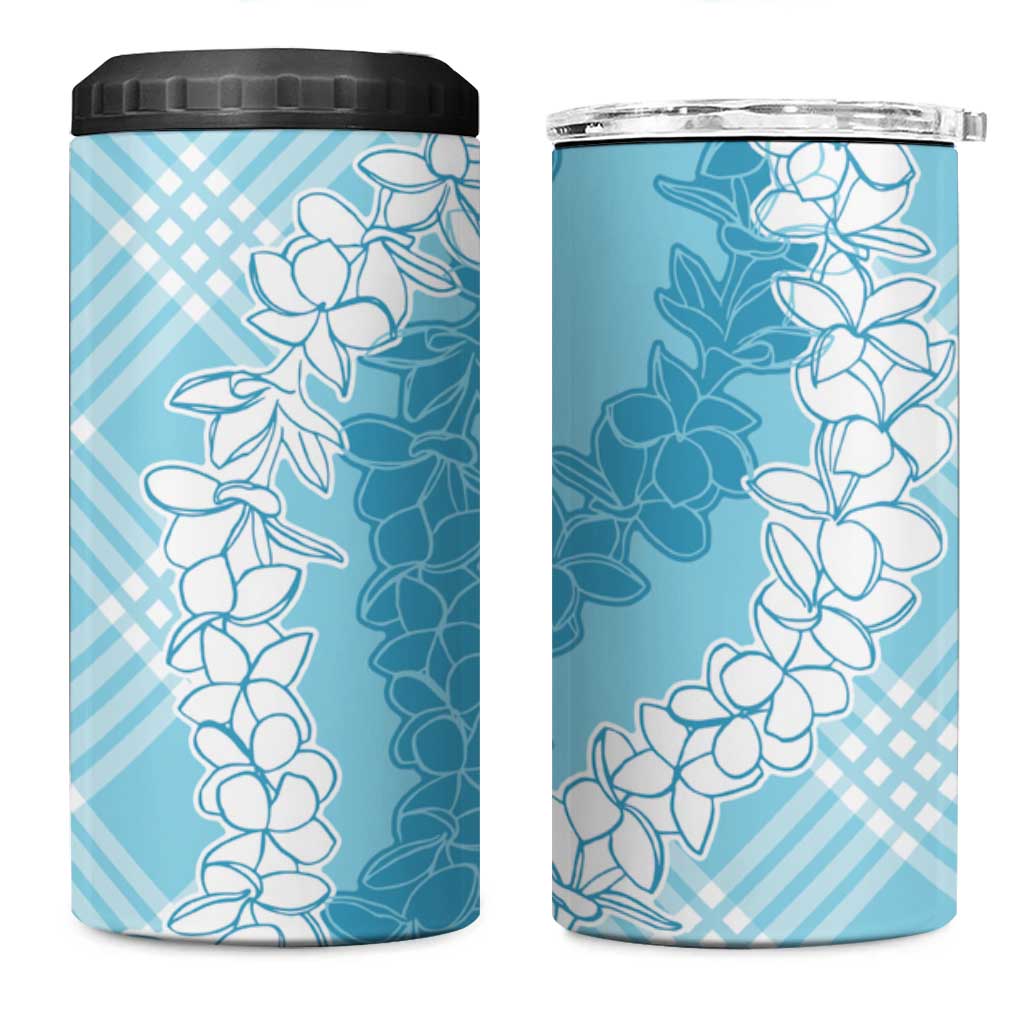 Hawaii Aloha Plumeria Lei Turquoise Palaka 4 in 1 Can Cooler Tumbler - Polynesian Pride