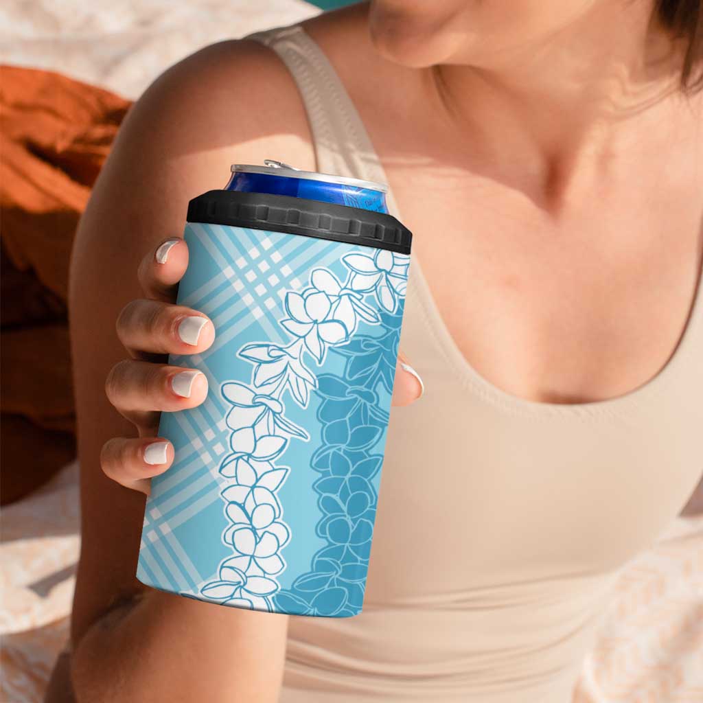 Hawaii Aloha Plumeria Lei Turquoise Palaka 4 in 1 Can Cooler Tumbler - Polynesian Pride