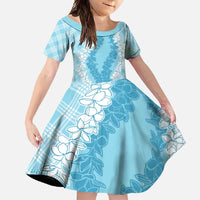 Hawaii Aloha Plumeria Lei Turquoise Palaka Family Matching Long Sleeve Bodycon Dress and Hawaiian Shirt LT7 Daughter's Dress Turquoise - Polynesian Pride
