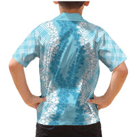 Hawaii Aloha Plumeria Lei Turquoise Palaka Family Matching Mermaid Dress and Hawaiian Shirt LT7 - Polynesian Pride