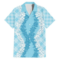Hawaii Aloha Plumeria Lei Turquoise Palaka Family Matching Mermaid Dress and Hawaiian Shirt LT7 Dad's Shirt - Short Sleeve Turquoise - Polynesian Pride