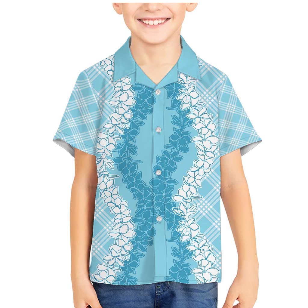 Hawaii Aloha Plumeria Lei Turquoise Palaka Family Matching Mermaid Dress and Hawaiian Shirt LT7 Son's Shirt Turquoise - Polynesian Pride