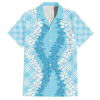 Hawaii Aloha Plumeria Lei Turquoise Palaka Family Matching Off Shoulder Maxi Dress and Hawaiian Shirt LT7 Dad's Shirt - Short Sleeve Turquoise - Polynesian Pride