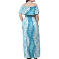 Hawaii Aloha Plumeria Lei Turquoise Palaka Family Matching Off Shoulder Maxi Dress and Hawaiian Shirt LT7 - Polynesian Pride