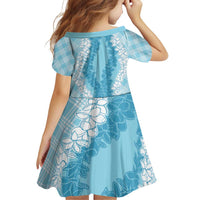 Hawaii Aloha Plumeria Lei Turquoise Palaka Family Matching Off Shoulder Short Dress and Hawaiian Shirt LT7 - Polynesian Pride