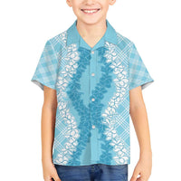 Hawaii Aloha Plumeria Lei Turquoise Palaka Family Matching Short Sleeve Bodycon Dress and Hawaiian Shirt LT7 Son's Shirt Turquoise - Polynesian Pride
