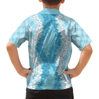 Hawaii Aloha Plumeria Lei Turquoise Palaka Family Matching Summer Maxi Dress and Hawaiian Shirt LT7 - Polynesian Pride