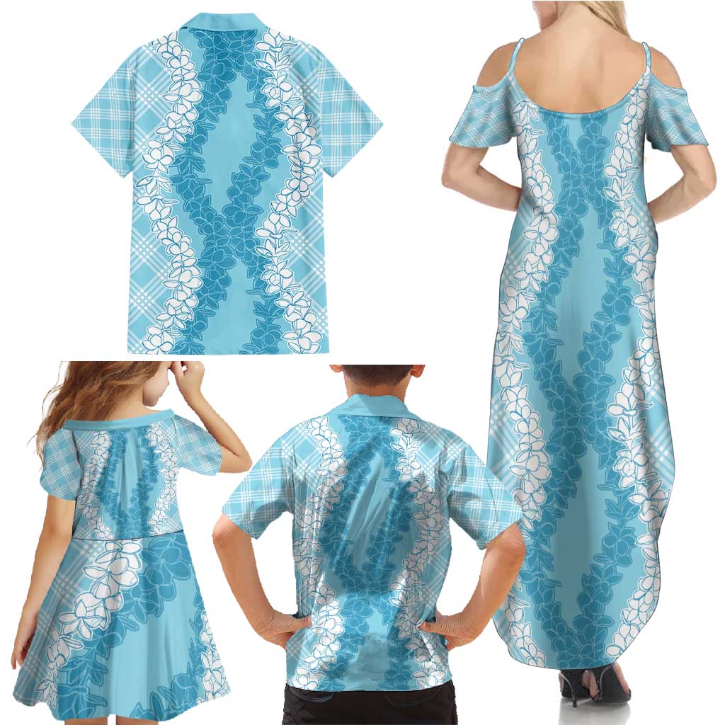 Hawaii Aloha Plumeria Lei Turquoise Palaka Family Matching Summer Maxi Dress and Hawaiian Shirt LT7 - Polynesian Pride