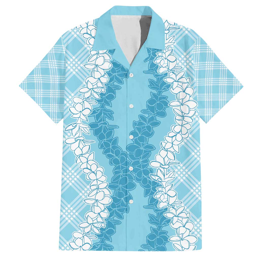 Hawaii Aloha Plumeria Lei Turquoise Palaka Family Matching Summer Maxi Dress and Hawaiian Shirt LT7 Dad's Shirt - Short Sleeve Turquoise - Polynesian Pride