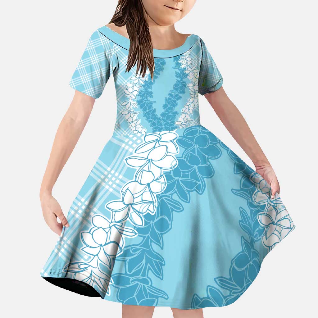 Hawaii Aloha Plumeria Lei Turquoise Palaka Family Matching Tank Maxi Dress and Hawaiian Shirt LT7 Daughter's Dress Turquoise - Polynesian Pride