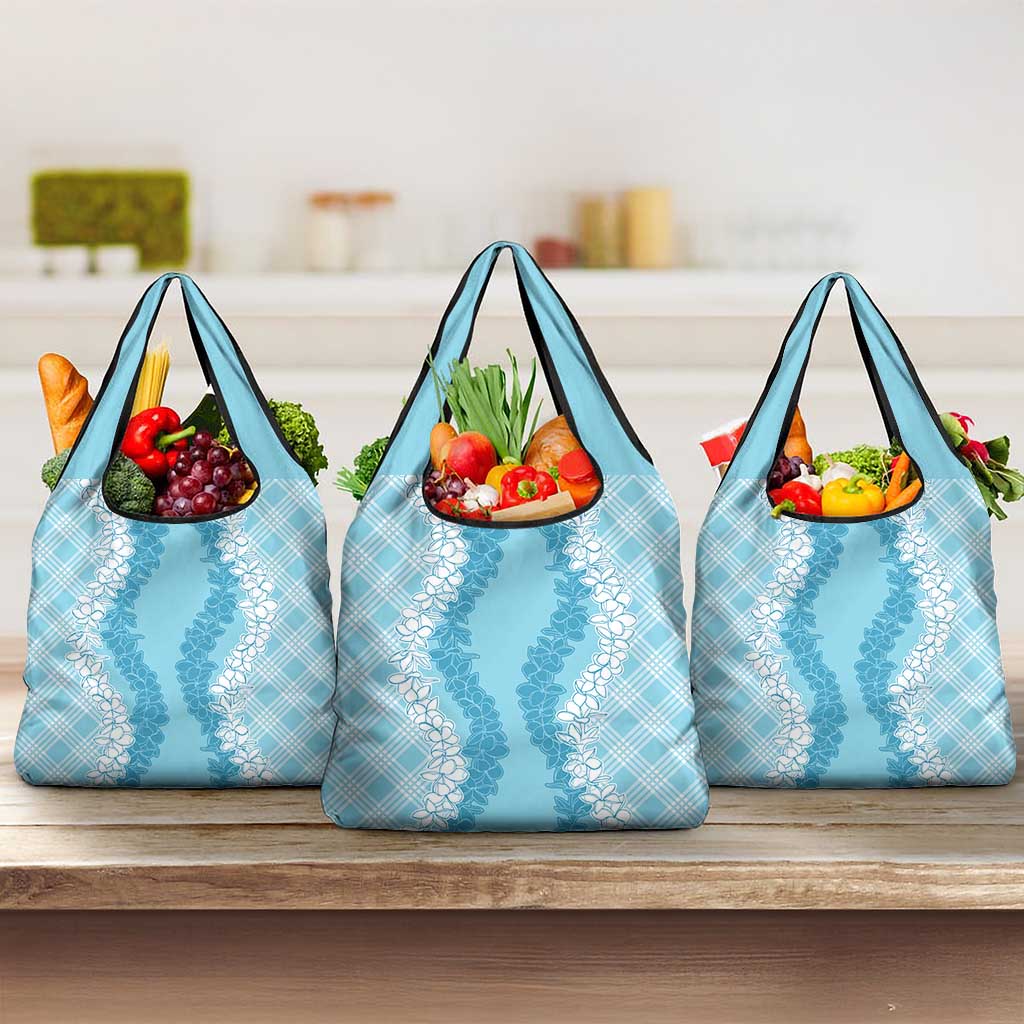 Hawaii Aloha Plumeria Lei Turquoise Palaka Grocery Bag - Polynesian Pride