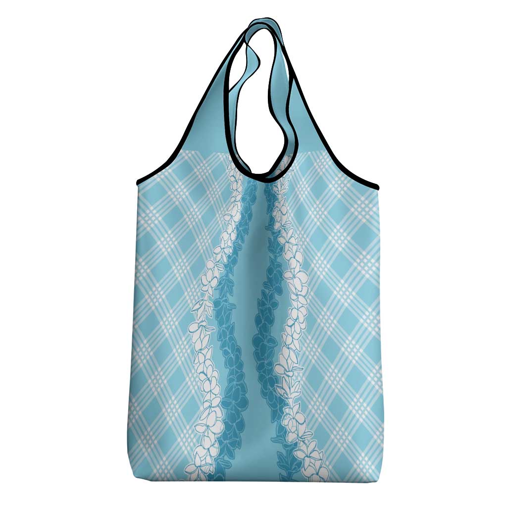 Hawaii Aloha Plumeria Lei Turquoise Palaka Grocery Bag - Polynesian Pride