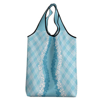 Hawaii Aloha Plumeria Lei Turquoise Palaka Grocery Bag - Polynesian Pride