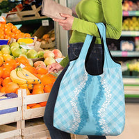 Hawaii Aloha Plumeria Lei Turquoise Palaka Grocery Bag - Polynesian Pride