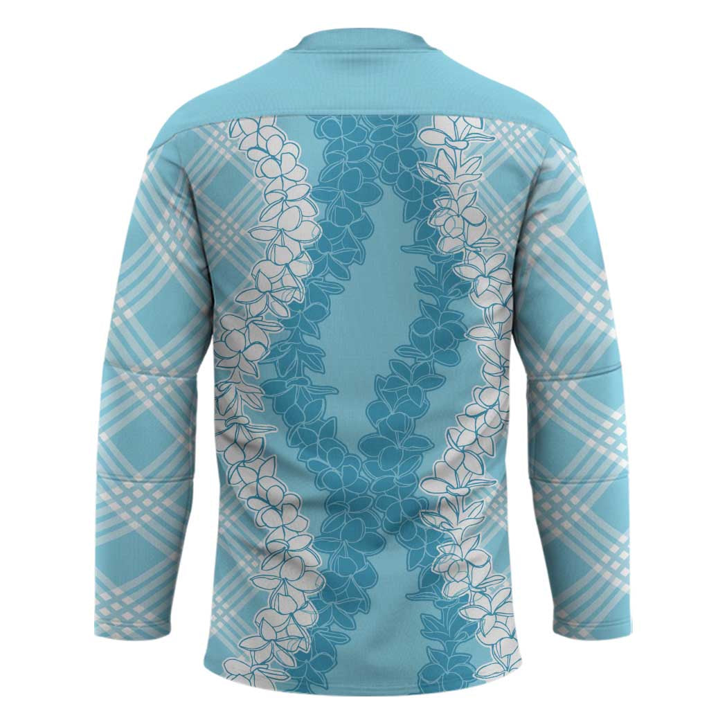 Hawaii Aloha Plumeria Lei Turquoise Palaka Hockey Jersey - Polynesian Pride