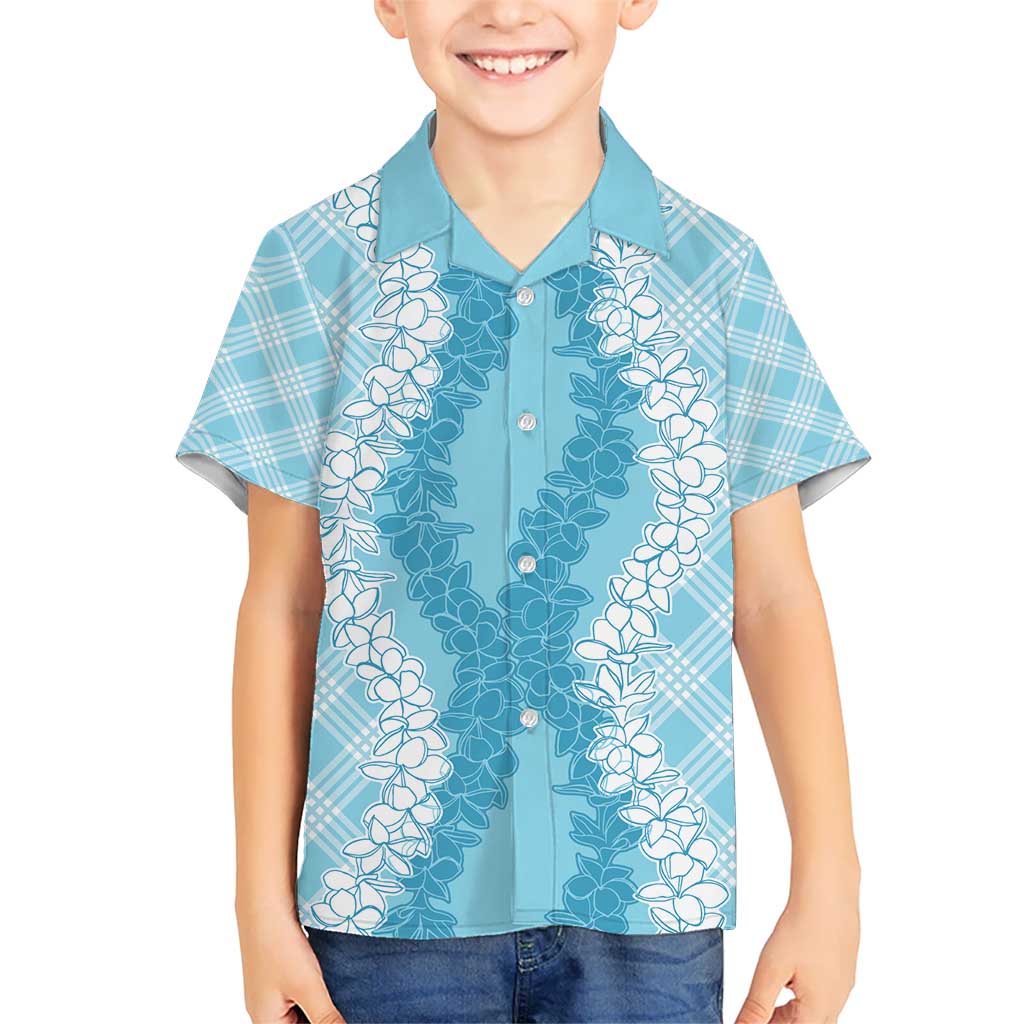Hawaii Aloha Plumeria Lei Turquoise Palaka Kid Hawaiian Shirt LT7 Kid Turquoise - Polynesian Pride