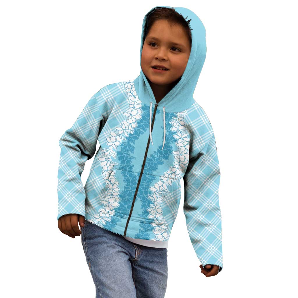 Hawaii Aloha Plumeria Lei Turquoise Palaka Kid Hoodie LT7 - Polynesian Pride